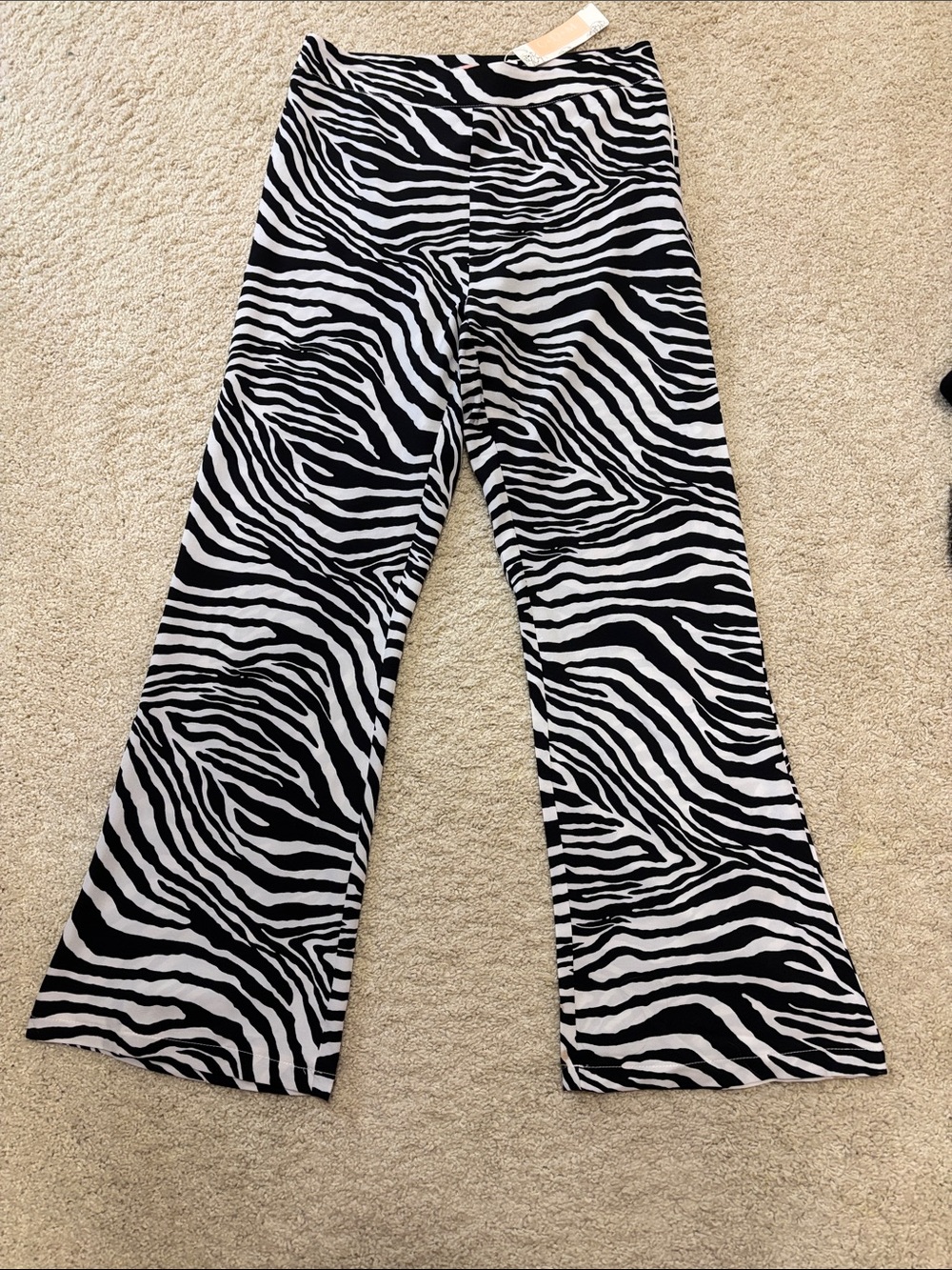 Womens Zebra Print Flared Pants - Black/White with Side Zipper